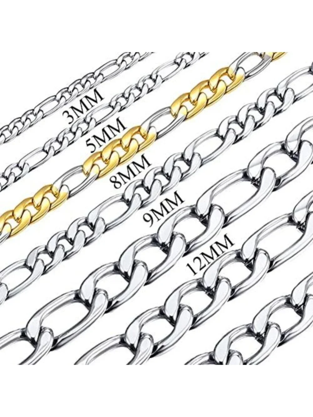 Stylish Stainless Steel Rope & Figaro Chain Necklace Bracelet Set for Men